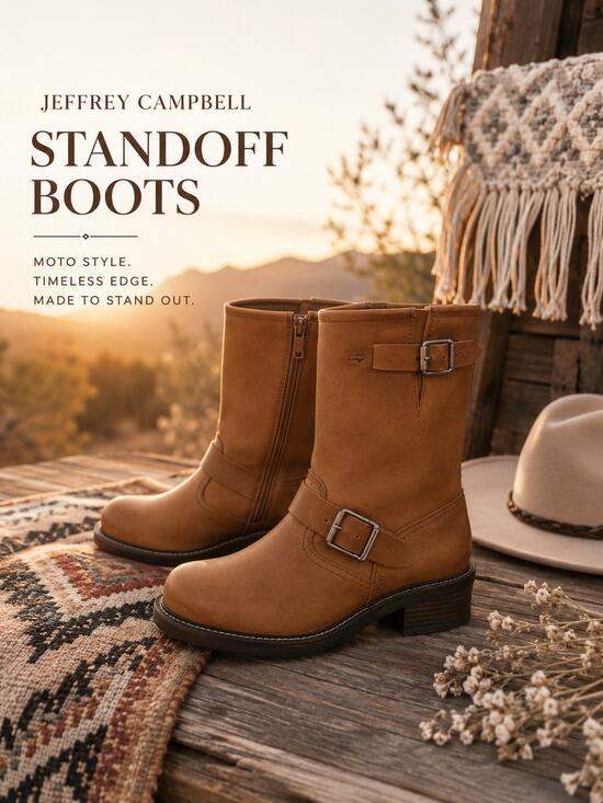 Jeffrey Campbell Shoes - NIB Jeffrey Campbell Standoff Moto Engineer Boots Tan Leather Size 6
